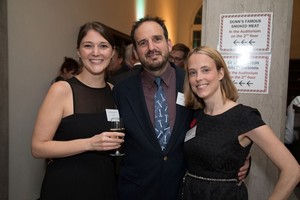 Beth Symansky with Library staff Eric Craven and Tanya Mayhew